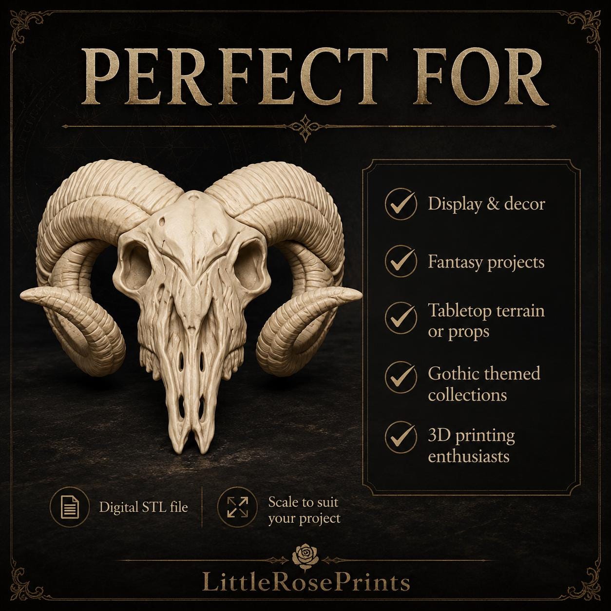 Ram-Inspired Skull STL File | Horned Skull 3D Print Model | Gothic Animal Skull Decor | Dark Fantasy STL | Digital Download