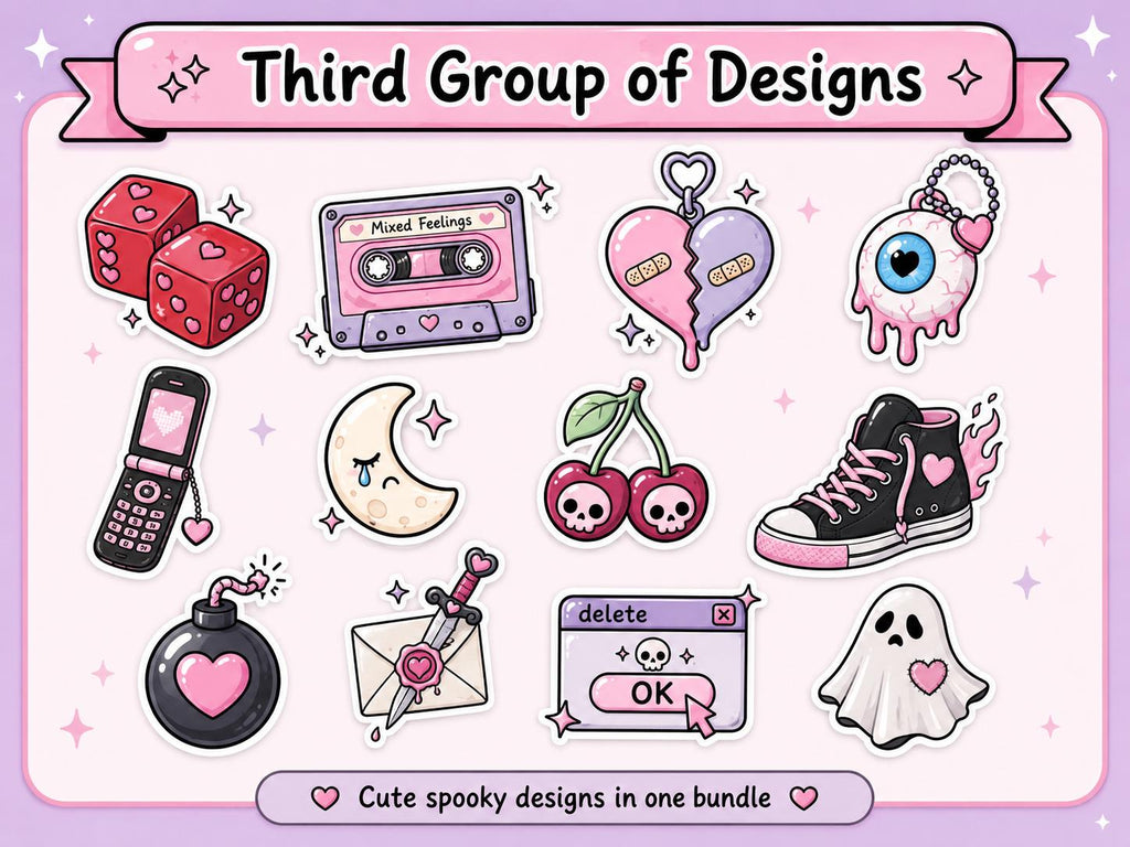 20 Pastel Goth PNG Stickers, Cute Creepy Y2K Clipart Bundle, Kawaii Emo Digital Download for Journals and Scrapbooking