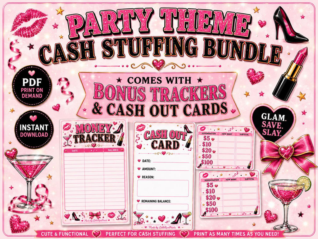 Party Theme Cash Stuffing Bundle | Infinity Savings Challenge, Play Money (Digital Download)