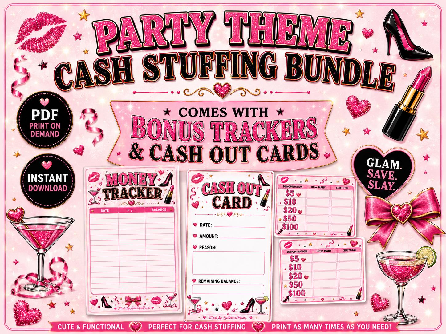 Party Theme Cash Stuffing Bundle | Infinity Savings Challenge, Play Money (Digital Download)