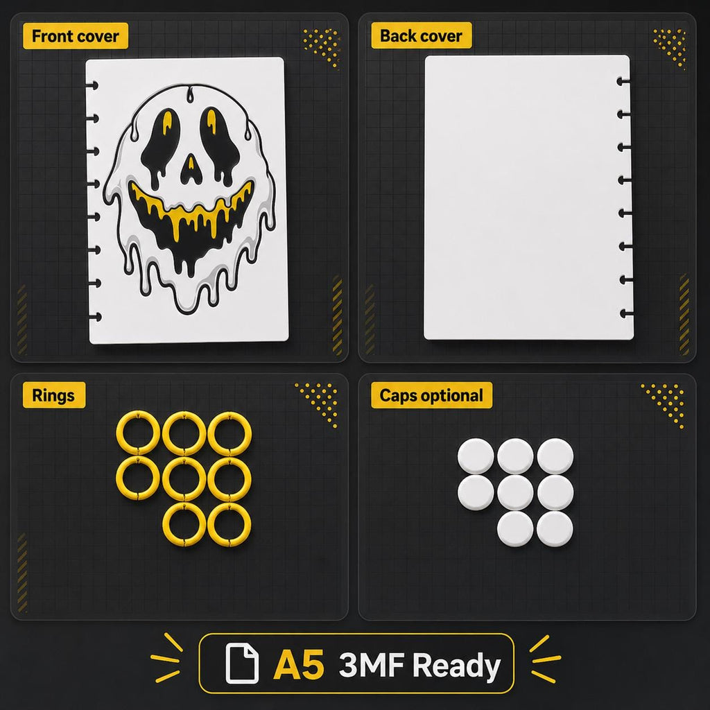 Drippy A5 Notebook Cover Bundle 3MF | 8 Designs, Front - Back Covers, Rings & Caps | 3D Printable Digital Download