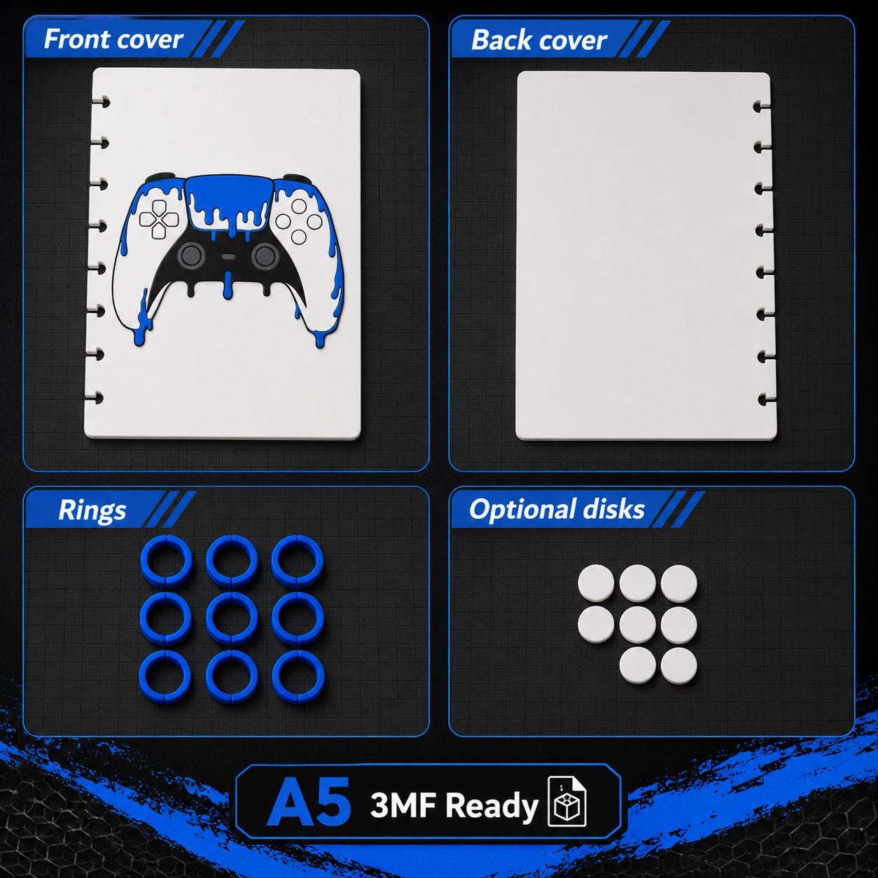 Drippy A5 Notebook Cover Bundle 3MF | 8 Designs, Front - Back Covers, Rings & Caps | 3D Printable Digital Download