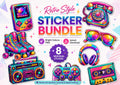 Retro Style Sticker Bundle PNG | 8 Bright 80s 90s Digital Stickers | Planner Journal Clipart | Instant Download PNG Files