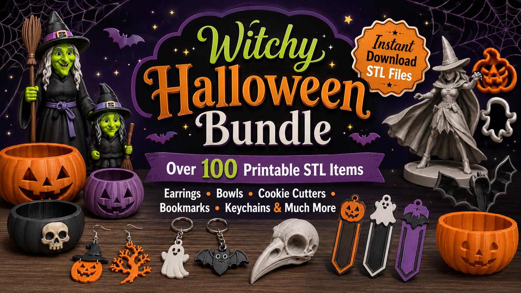 Witchy Halloween STL Bundle, 100+ 3D Print Files (Instant Download)