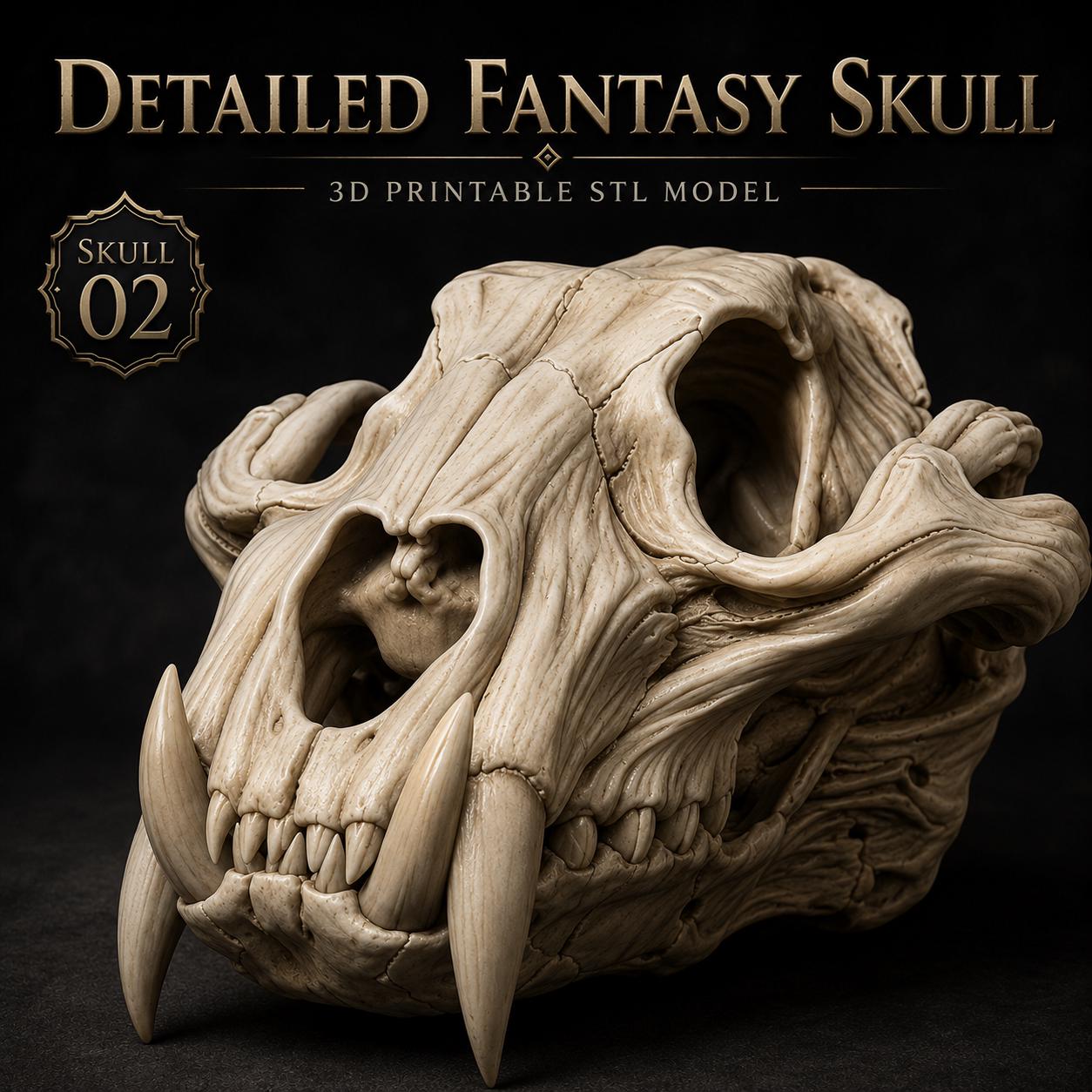 2 Skull STL Bundle | 75mm & 120mm Fantasy Skull Models | 3D Printable Resin Files | Digital Download | Hobby Ready