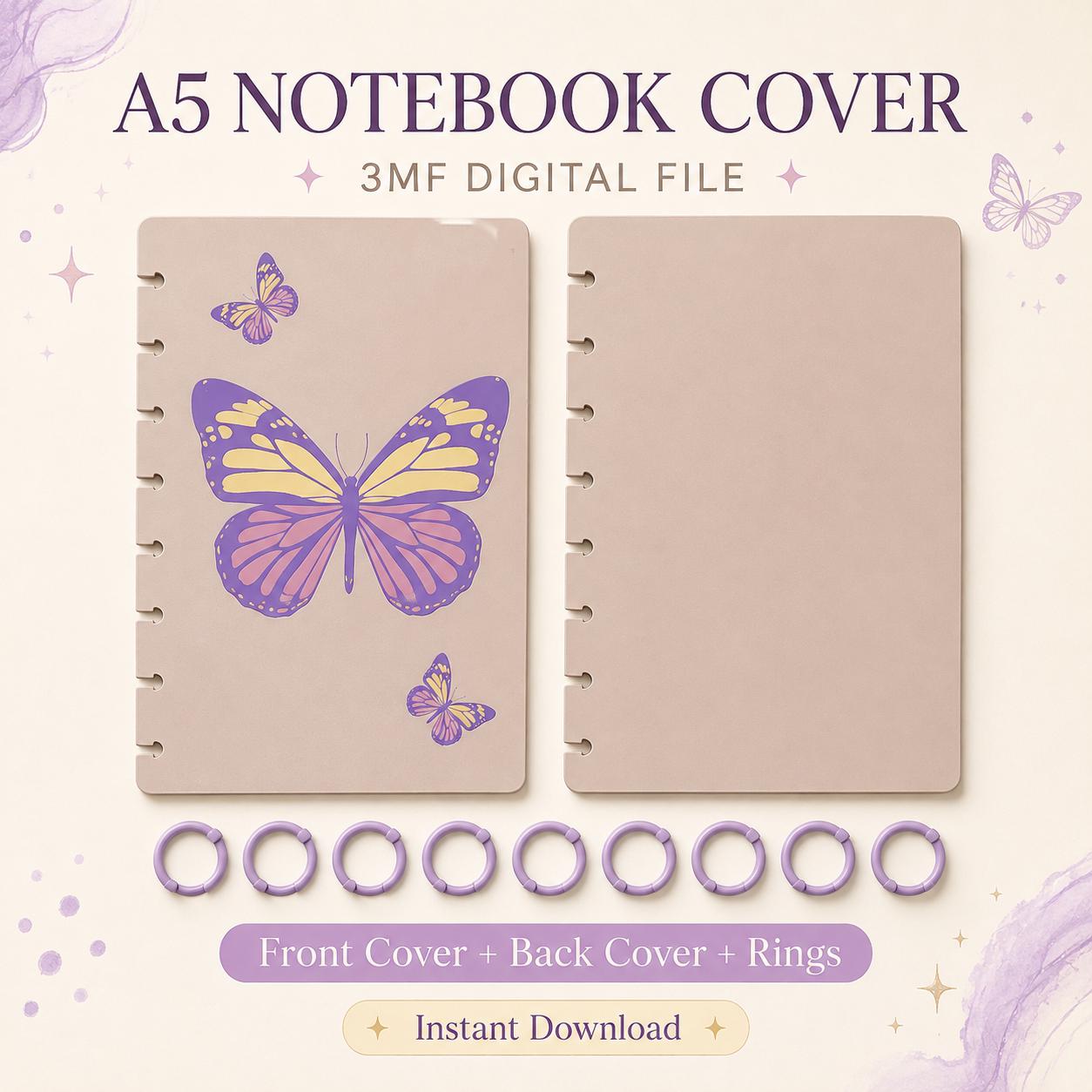 Butterfly A5 Notebook Cover 3MF File | Discbound Journal Cover | Cute Floral Butterfly Planner Cover | 3D Print File | Instant Download