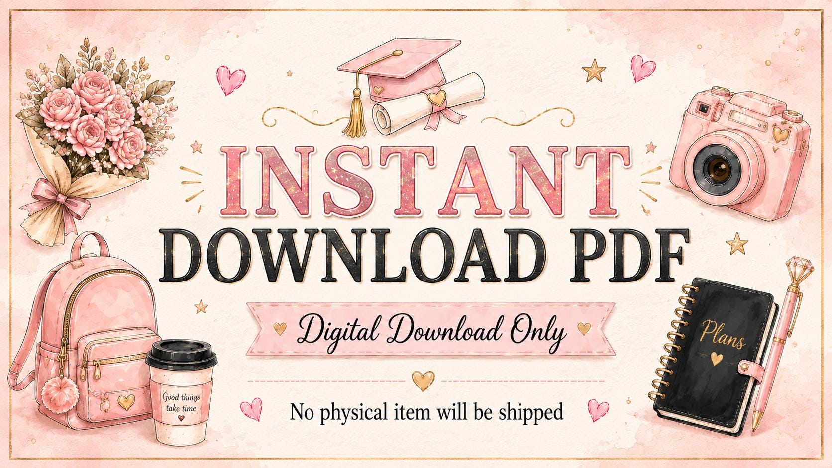 Graduation Planner & Diary | Pink End of School Memories Book (Digital Download)