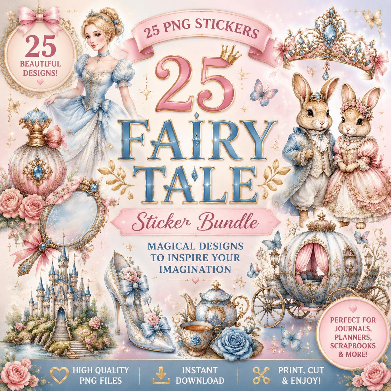 Fairy Tale  PNG Clipart Bundle: 25 Princess, Castle & Carriage Designs