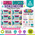Mum Bucks Printable Reward Money, Chore Chart System, Kids Behaviour Rewards, Digital Download