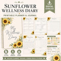 Sunflower Wellness Diary Printable Planner | Daily Journal, Habit Tracker (Digital Download)