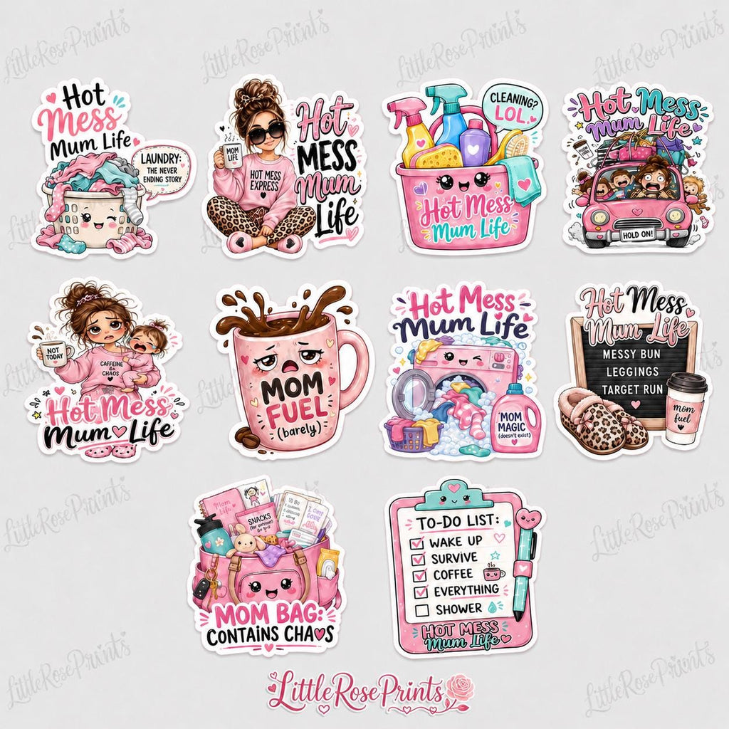 Hot Mess Mum Life Matte Vinyl Sticker, 3 Inch Funny Mum Design
