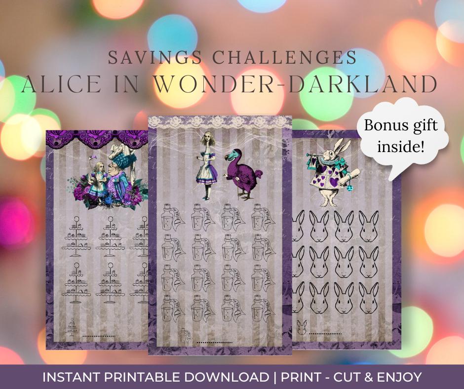 Alice in Wonder-Darkland Savings Challenge Cards | Fun Money-Savings | Budget Binder Printable | Cash Envelope Challenge