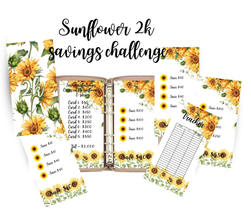 Sunflower 2K Savings Challenge Bundle | Printable Cash Stuffing Tracker (Digital Download)
