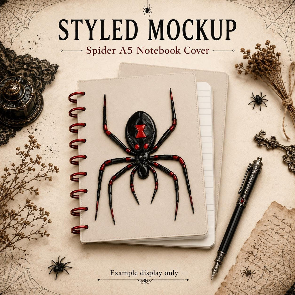 Spider A5 Notebook Cover 3MF File | Gothic Discbound Journal Cover | Spooky Planner Cover | Horror 3D Print Digital Download