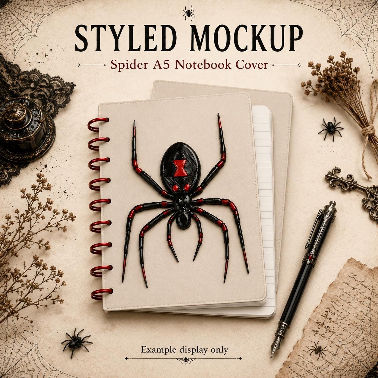 Spider A5 Notebook Cover 3MF File | Gothic Discbound Journal Cover | Spooky Planner Cover | Horror 3D Print Digital Download
