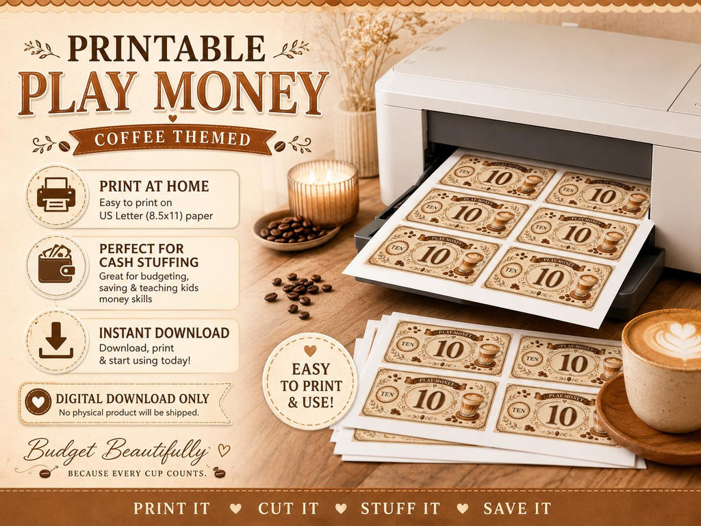 Coffee Savings Challenge Tracker | Infinity Cash Stuffing Bundle (PDF)