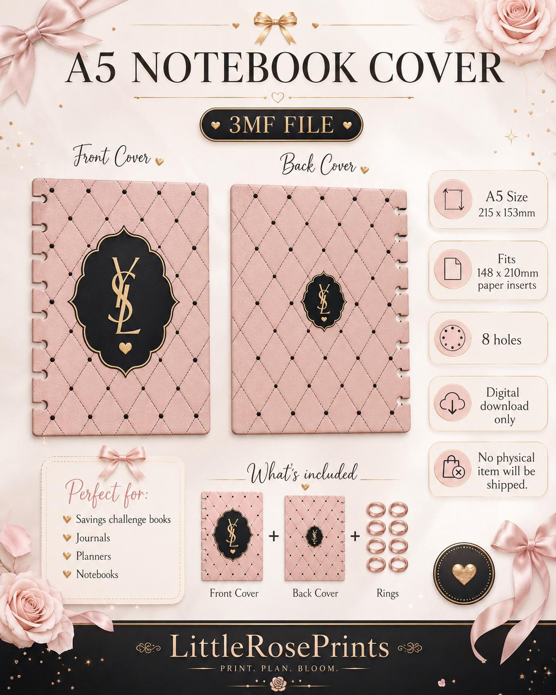 A5 Luxury Notebook Cover Bundle 3MF | 4 Front & 4 Back Covers | 3D Printable Planner Cover Set | Digital Download