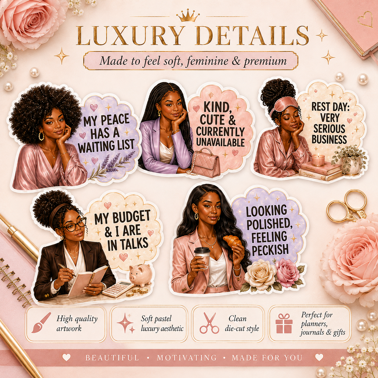 Soft Girl Era Sticker Bundle | Luxury Feminine Qoute PNG Sticker Bundle | Instand Download