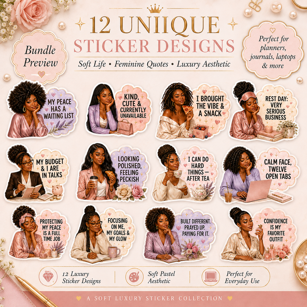 Soft Girl Era Sticker Bundle | Luxury Feminine Qoute PNG Sticker Bundle | Instand Download