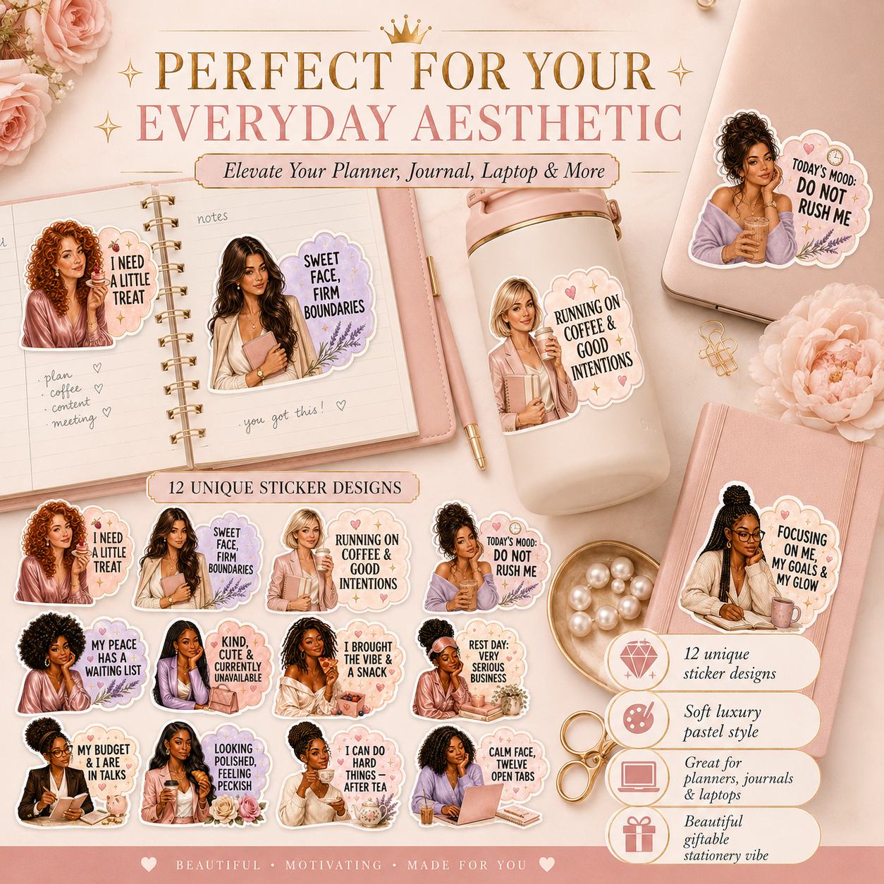 Soft Girl Era Sticker Bundle | Luxury Feminine Qoute PNG Sticker Bundle | Instand Download