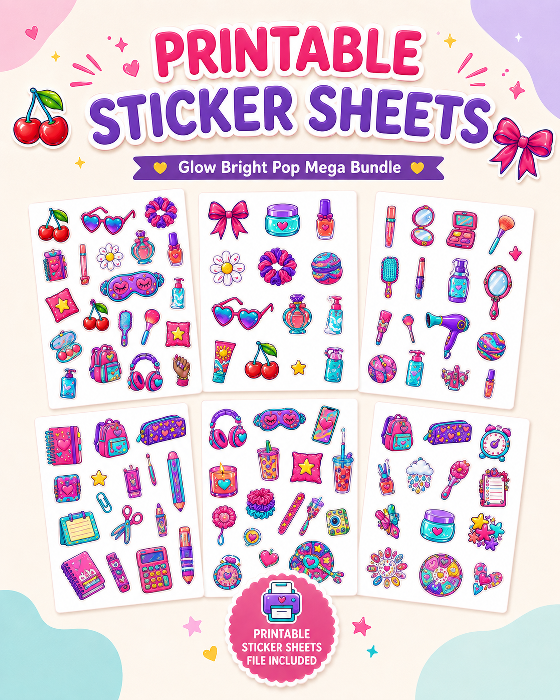Glow Bright Pop Mega Bundle – Printable Stickers, Digital Papers & Planner Kit
