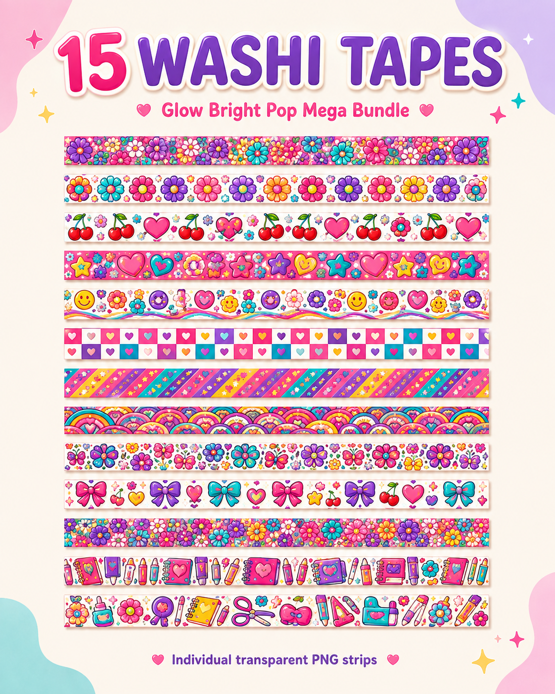 Glow Bright Pop Mega Bundle – Printable Stickers, Digital Papers & Planner Kit