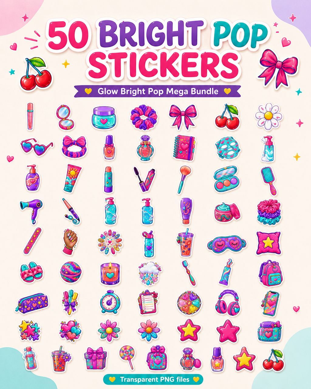 Glow Bright Pop Mega Bundle – Printable Stickers, Digital Papers & Planner Kit