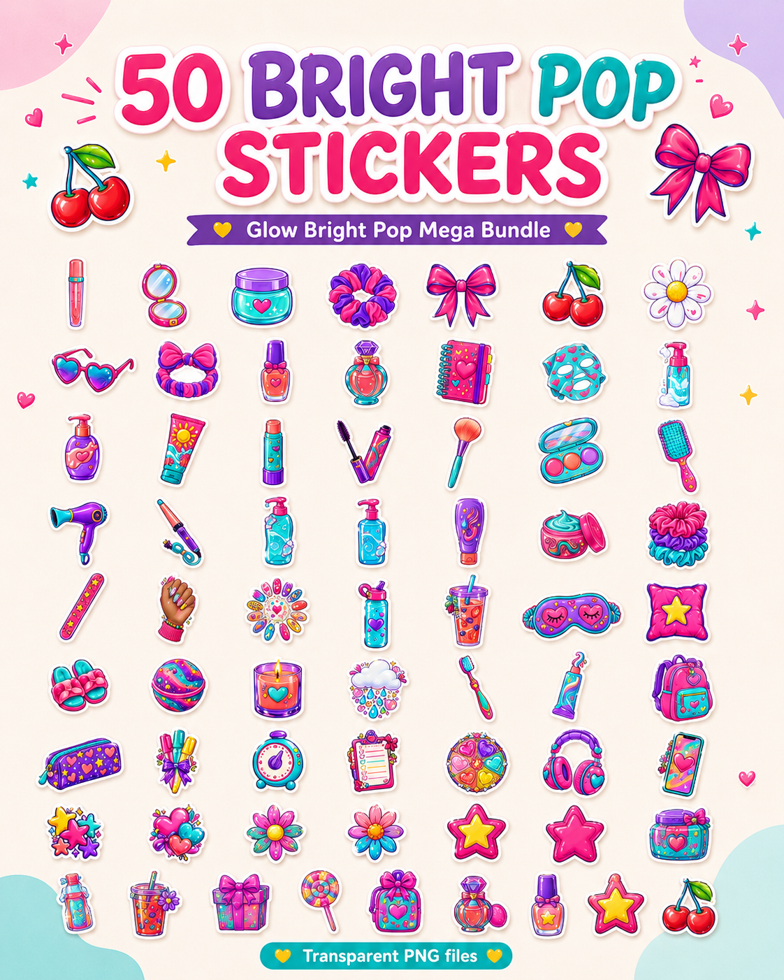 Glow Bright Pop Mega Bundle – Printable Stickers, Digital Papers & Planner Kit