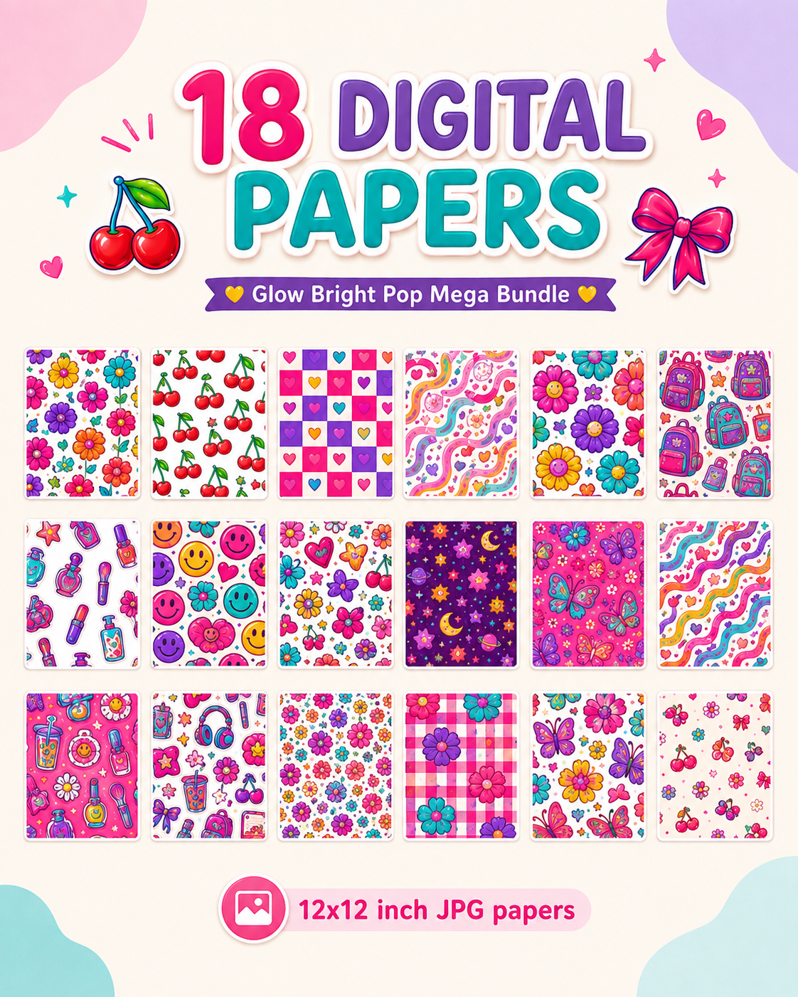 Glow Bright Pop Mega Bundle – Printable Stickers, Digital Papers & Planner Kit