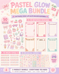 Pastel Glow Mega Bundle | 50 PNG Stickers + Printable Sticker Sheets + Digital Papers