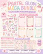 Pastel Glow Mega Bundle | 50 PNG Stickers + Printable Sticker Sheets + Digital Papers