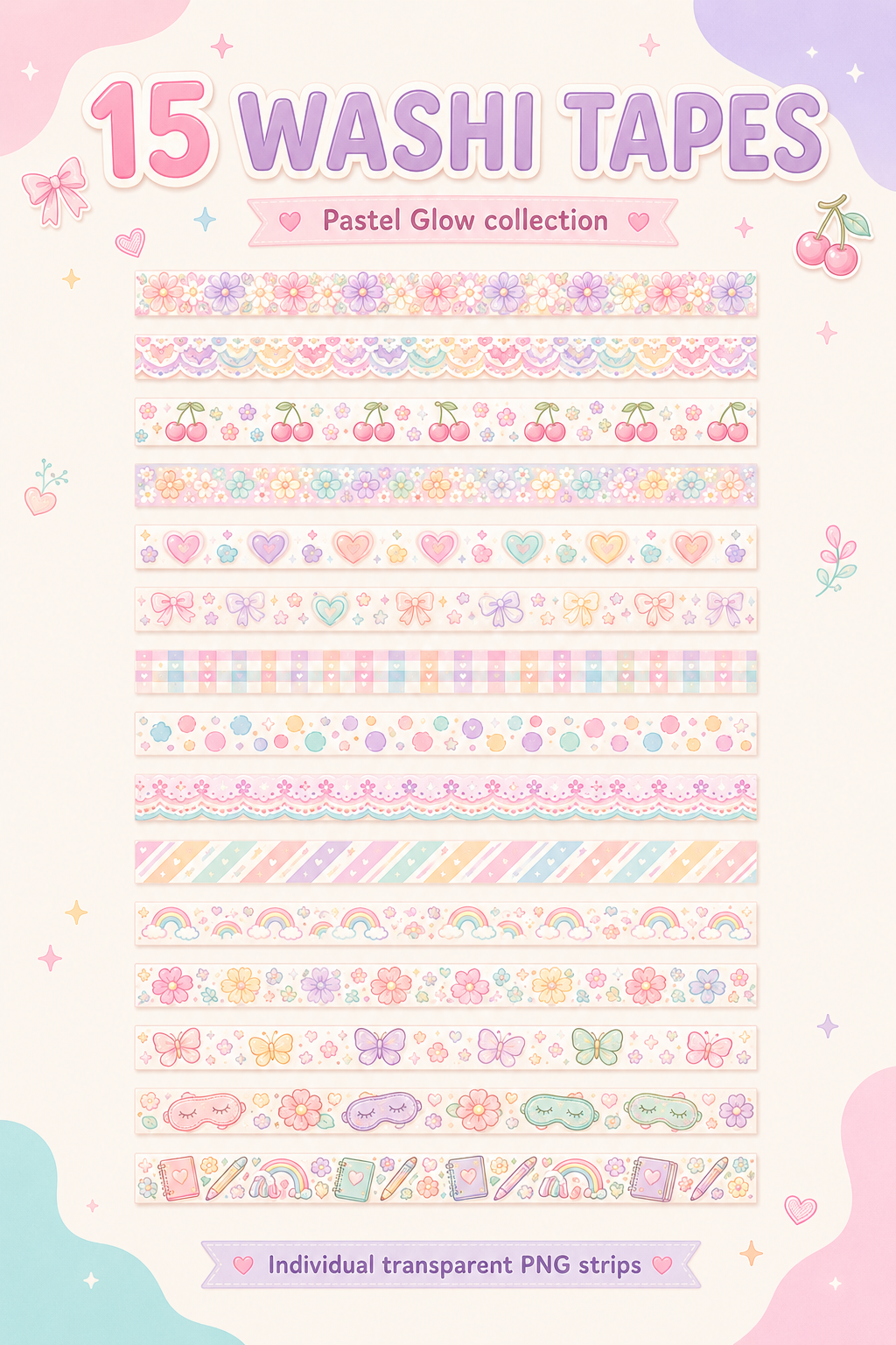 Pastel Glow Mega Bundle | 50 PNG Stickers + Printable Sticker Sheets + Digital Papers