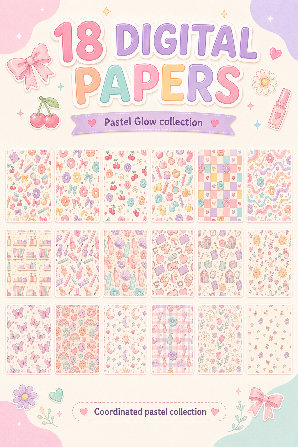 Pastel Glow Mega Bundle | 50 PNG Stickers + Printable Sticker Sheets + Digital Papers