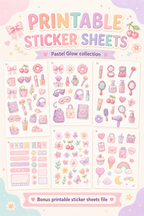 Pastel Glow Mega Bundle | 50 PNG Stickers + Printable Sticker Sheets + Digital Papers