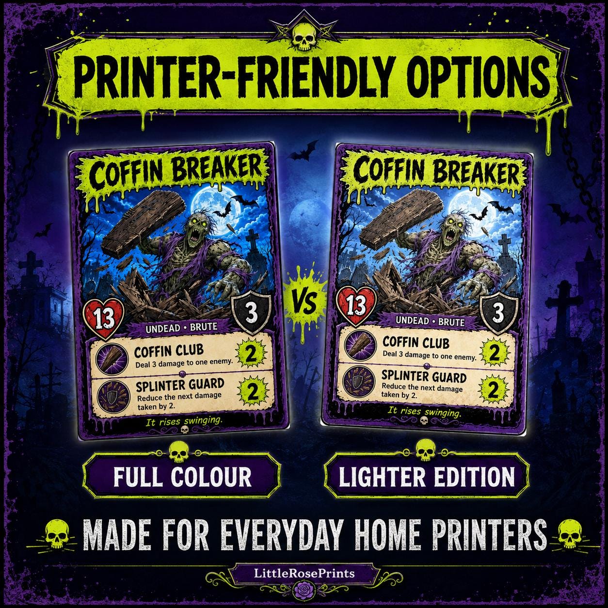 Undead Uprising Printable Battle Cards, 30 Zombie Game Cards, A4 & US Letter PDFs