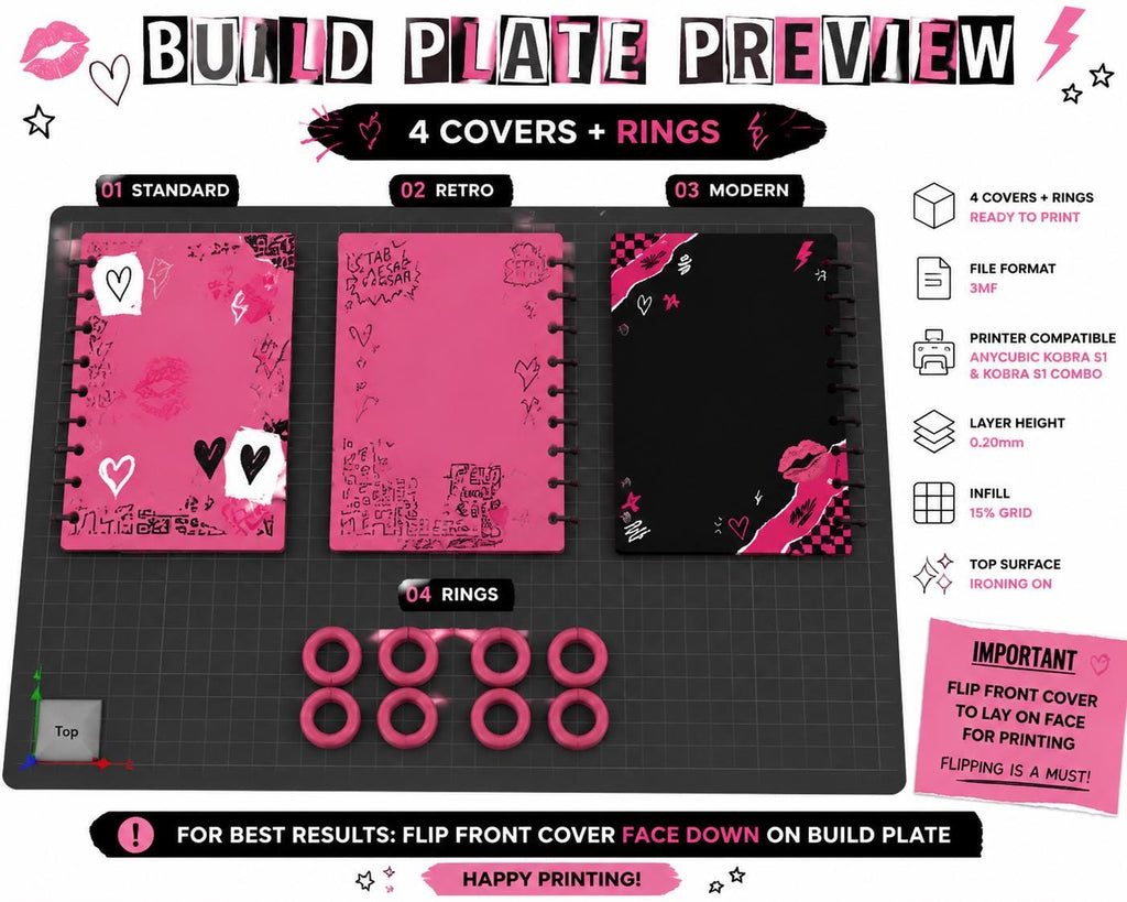 A5 Notebook Cover 3MF Bundle | Pink Mean Girl Inspired Discbound Cover | Front Back Covers + Rings | Printable Journal Cover