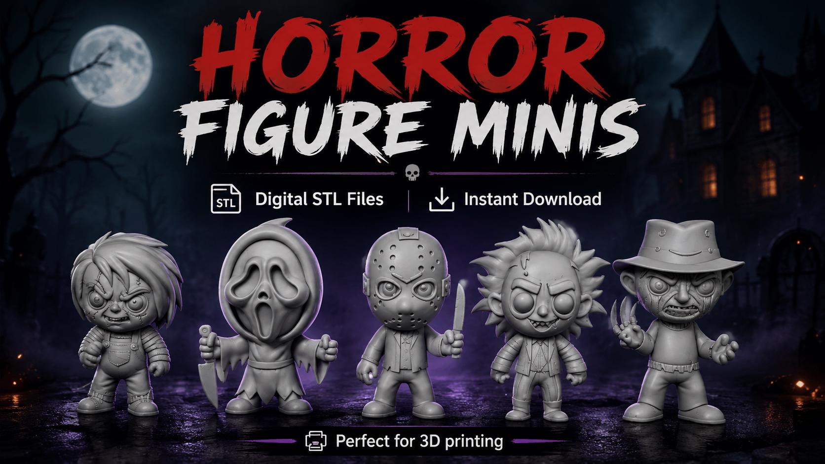 Horror Chibi Minis STL Bundle | Creepy 3D Print Files (Digital Download)