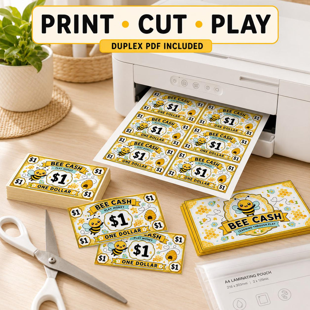 Bee Play Money Printable | Homeschool Counting & Pretend Shop Activity Pack