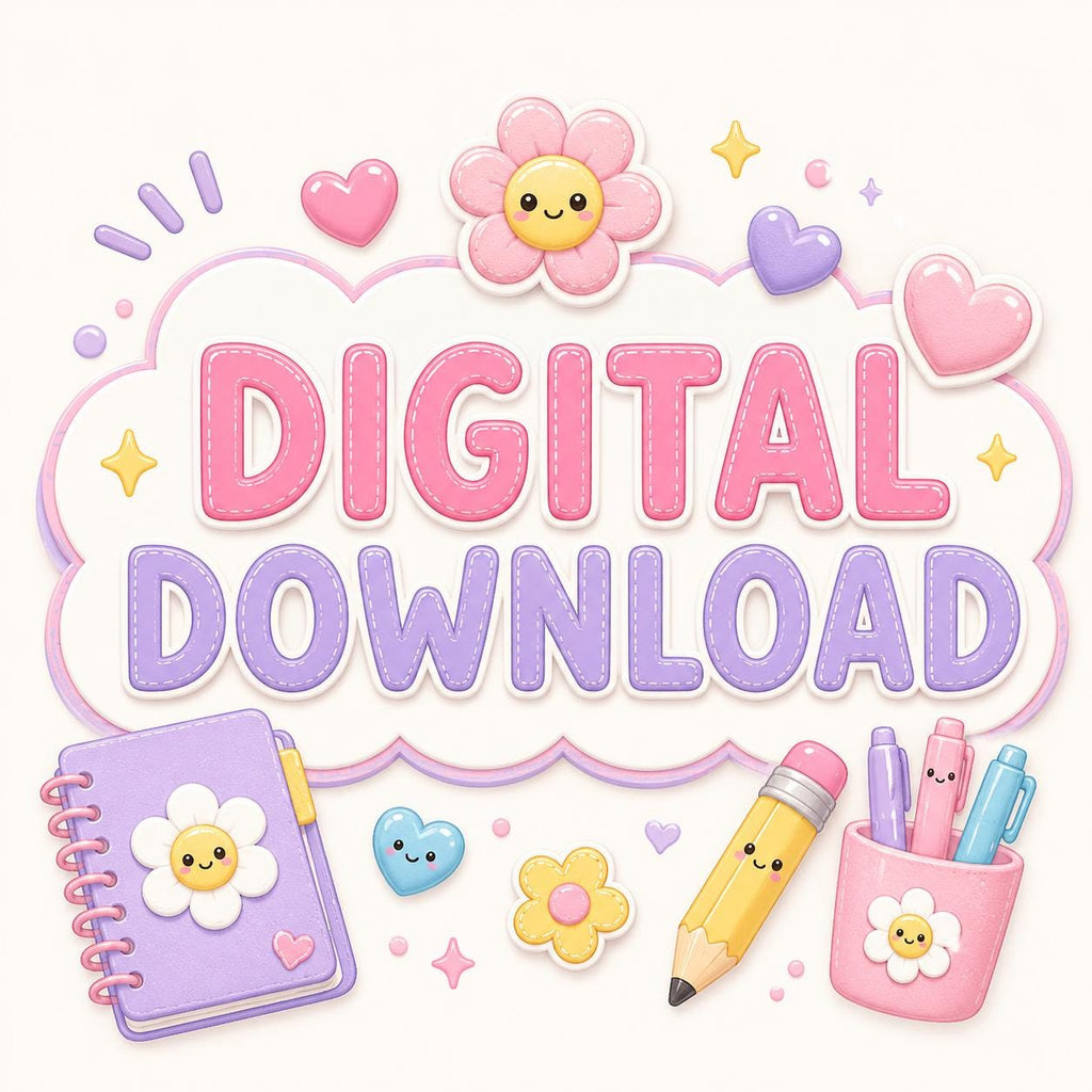 Kawaii Back to School PNG Sticker Bundle | 25 Cute Pastel School Clipart Stickers | Planner Journal Digital Download