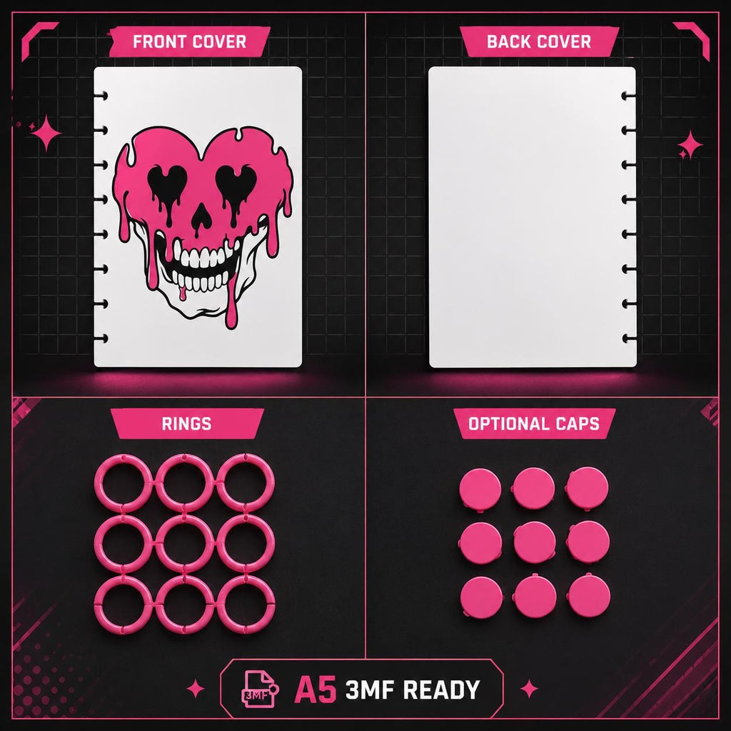 Drippy A5 Notebook Cover Bundle 3MF | 8 Designs, Front - Back Covers, Rings & Caps | 3D Printable Digital Download