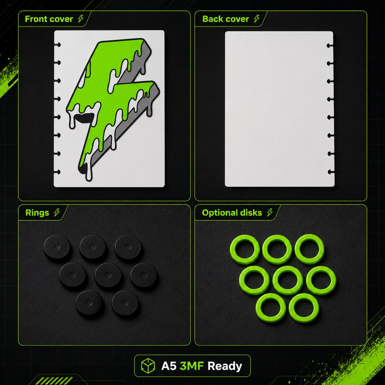 Drippy A5 Notebook Cover Bundle 3MF | 8 Designs, Front - Back Covers, Rings & Caps | 3D Printable Digital Download