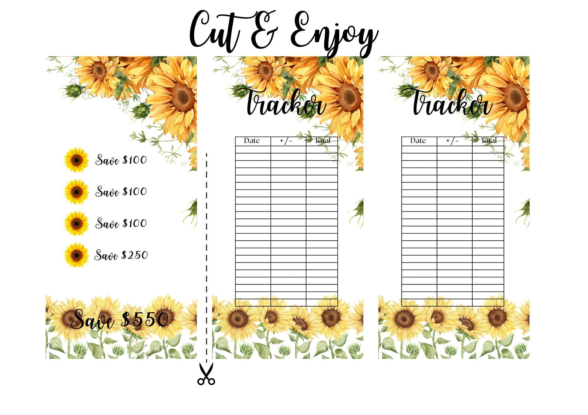 Sunflower 2K Savings Challenge Bundle | Printable Cash Stuffing Tracker (Digital Download)