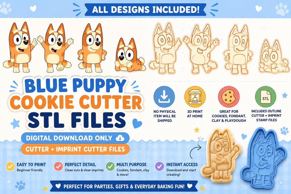 Blue Puppy Cookie Cutter STL Files | Heeler Cookie Imprint Stamp Bundle (Digital Download)