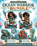 Ocean Warrior STL Bundle: 6 Fantasy Miniatures, 50mm and 100mm Digital Files