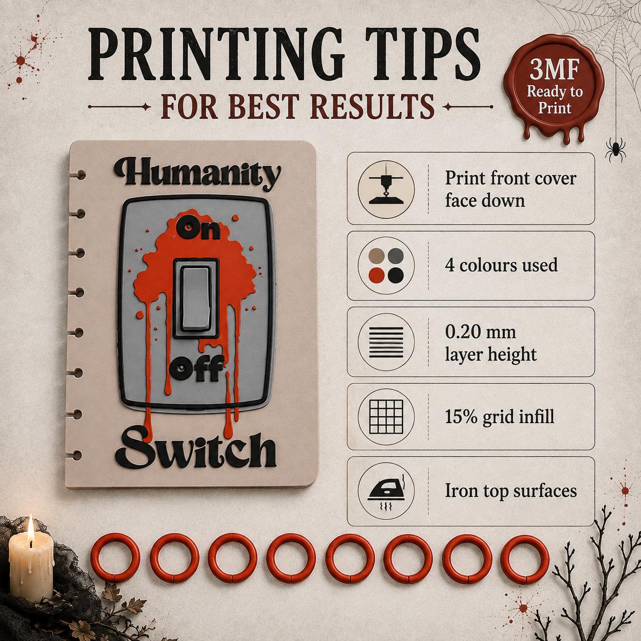 Humanity Switch A5 Notebook Cover 3MF File | Horror Discbound Journal Cover | Spooky Gothic Planner Cover | 3D Print Digital Download