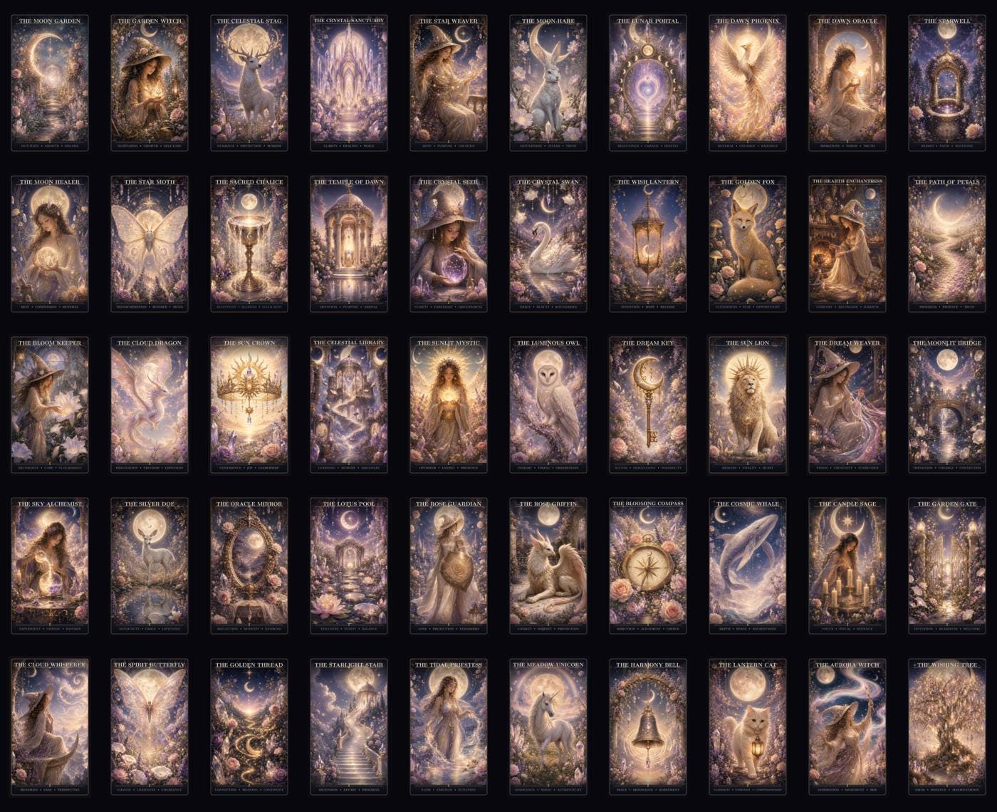 Celestial Moon Oracle Deck | Printable Digital Oracle Cards | Fantasy Witchy Card Deck | Spiritual Divination Cards | Instant Download