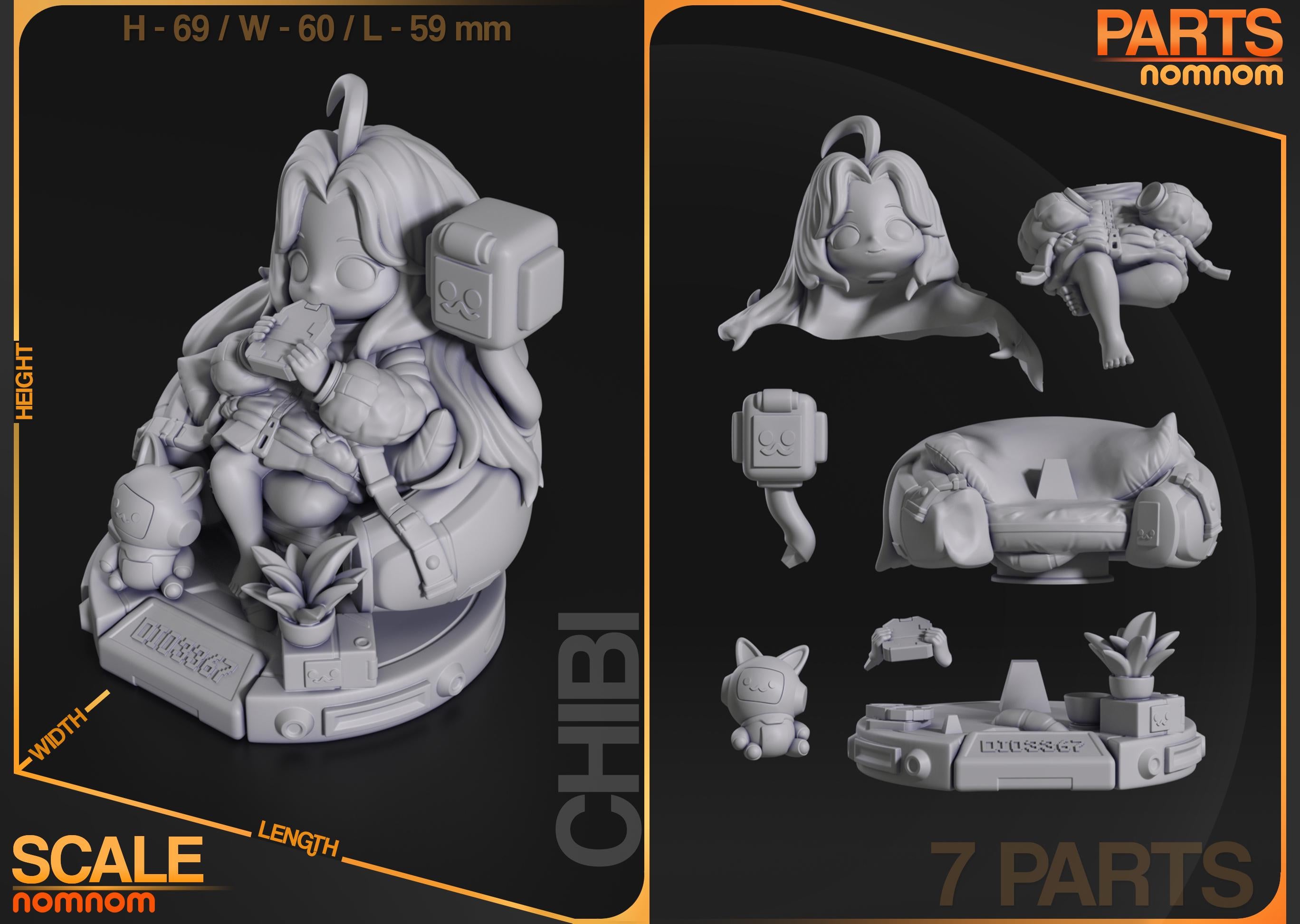 Chibi Sci-Fi Girl Figurine | Unpainted Resin Garage Kit | 3D Printed Collectible | DIY Painting Model