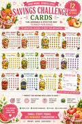 Fruit Savings Challenge Cards | Printable Money Tracker Bundle (4x3 Inch) (Digital Download)