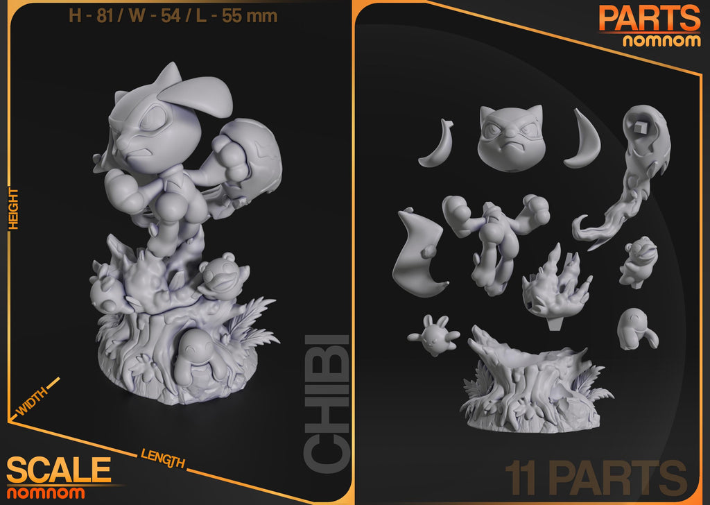Chibi Blue Spirit Wolf Figurine | Unpainted Resin Collectible | Fantasy Creature Garage Kit