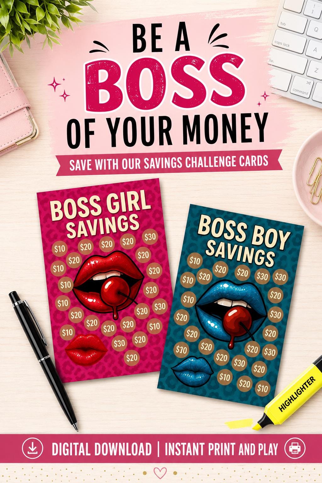 Boss Savings Challenge Tracker | Printable Cash Stuffing Envelope (Digital Download)